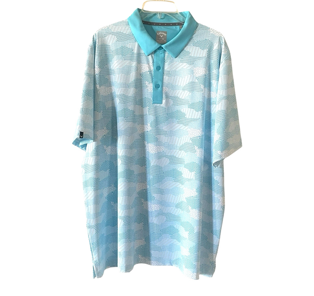 CALLOWAY Opti-Dry Mens XXL Teal Blue Cluster Print Polo Short Sleeve Golf Shirt